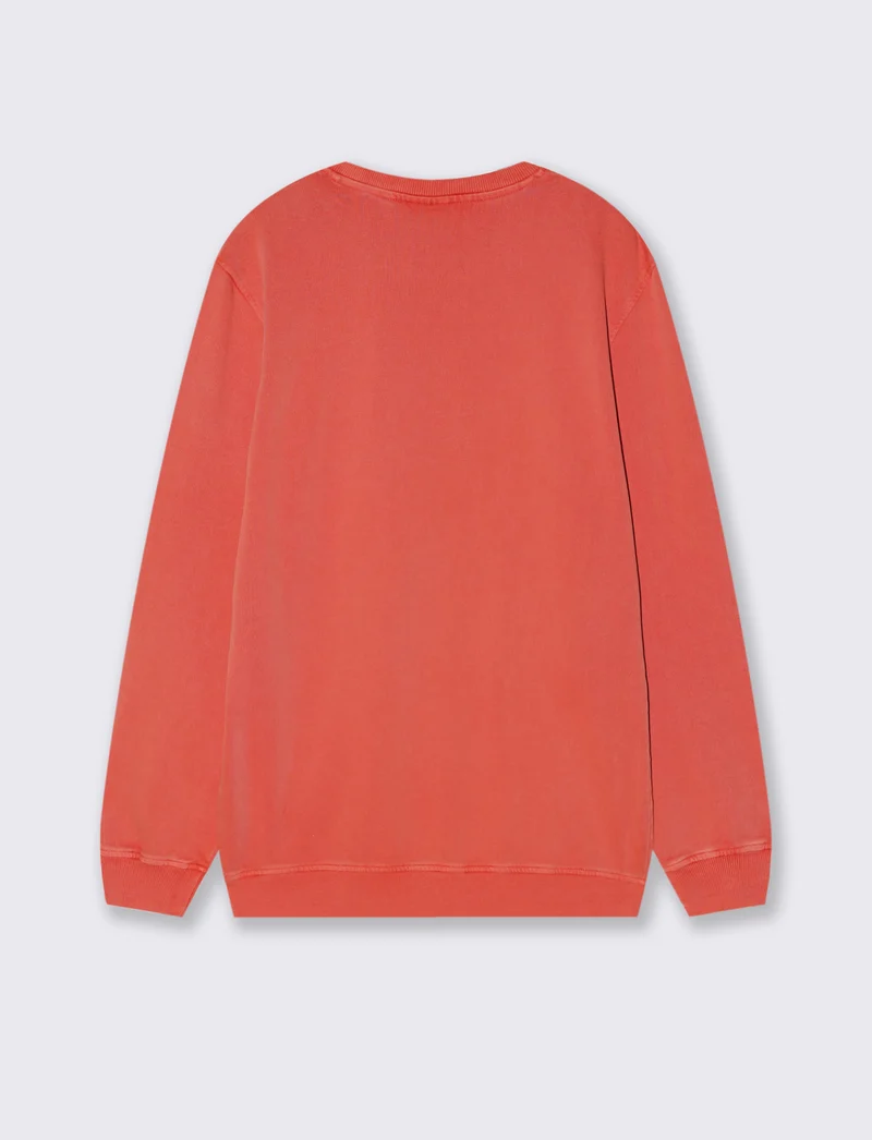 Felpa in cotone acid wash con stampa - Corallo