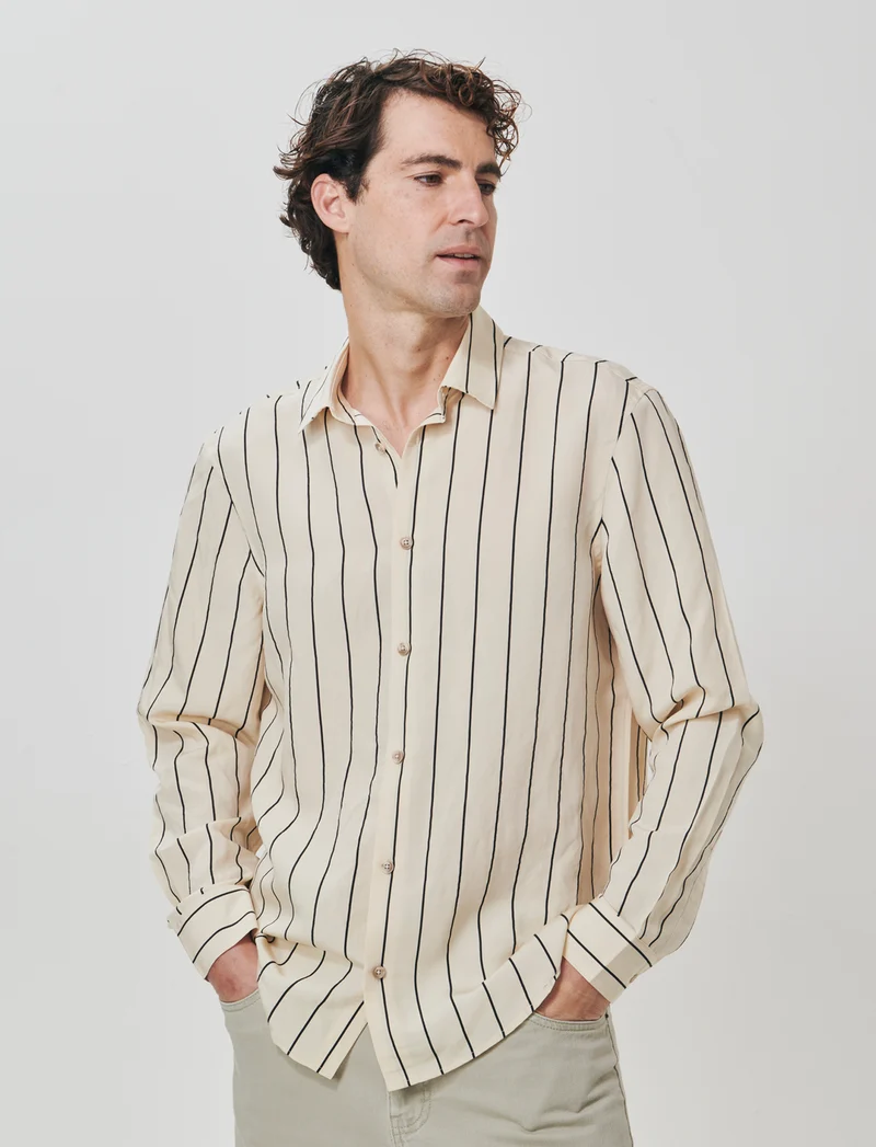 Camicia a righe in tessuto premium - Beige ecru