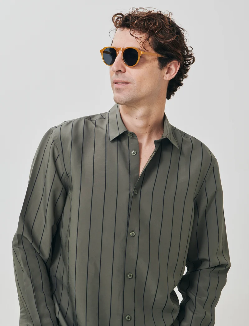 Camicia a righe in tessuto premium - Verde militare