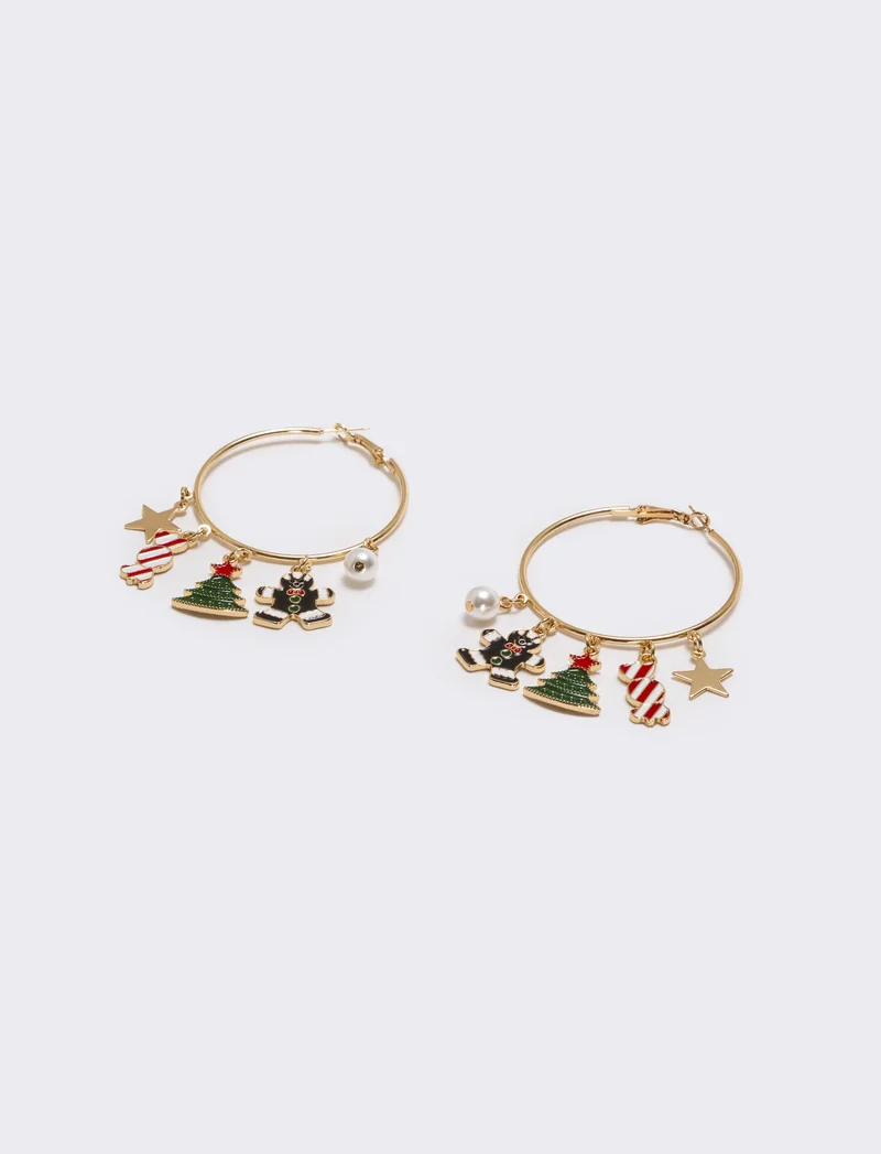 Orecchini cerchi soggetti natale - Oro