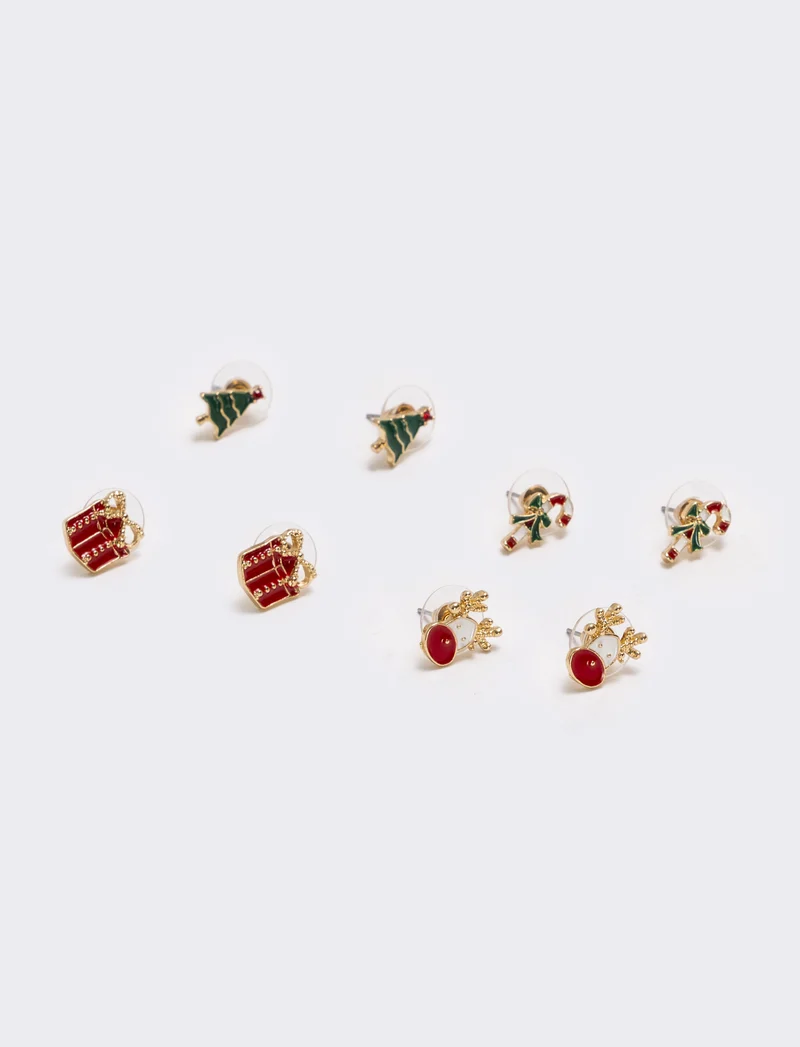 Orecchini donna 4 paia card natale - Oro