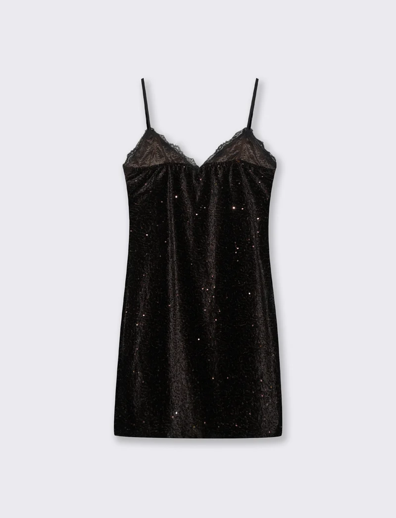 Vestito in paillettes e pizzo - Moro