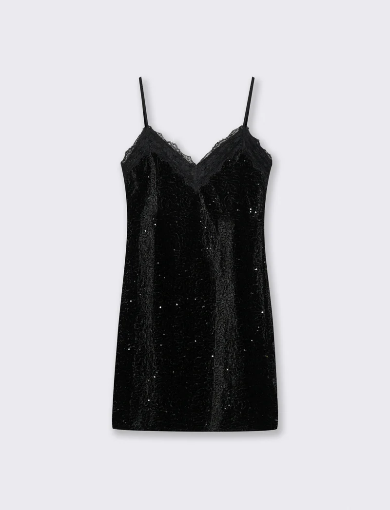 Vestito in paillettes e pizzo - Nero