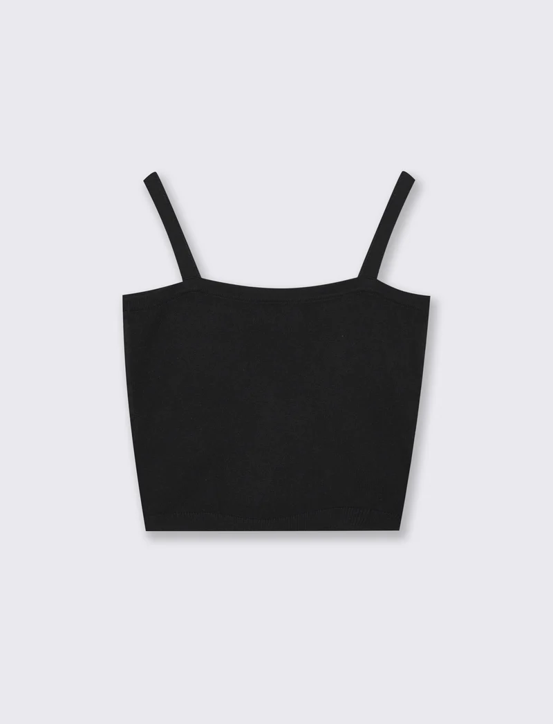 Top elegante in maglia con balze e bottoni - Nero