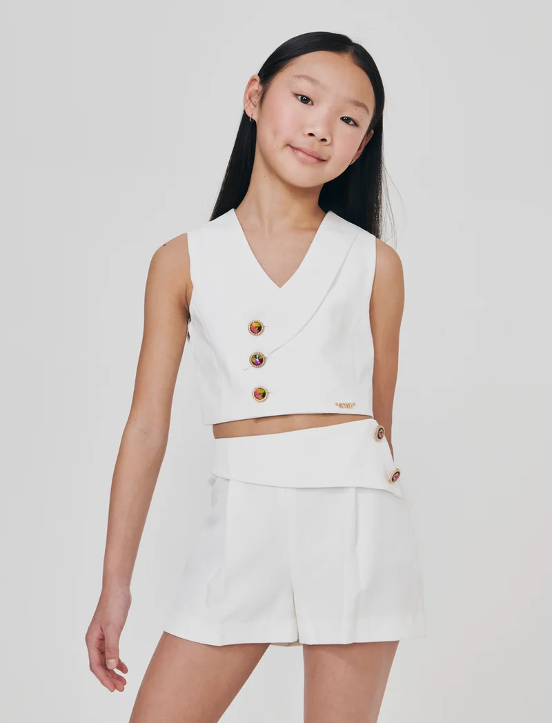 Gilet elegante con bottoni gioiello - Bianco latte