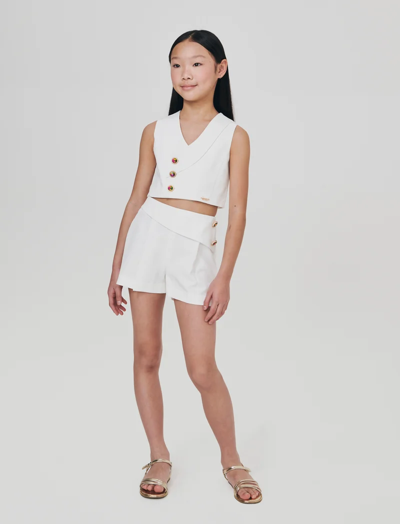 Gilet elegante con bottoni gioiello - Bianco latte
