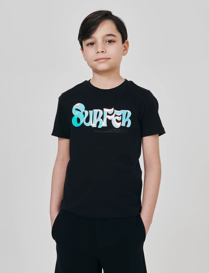T-shirt olografica mezza manica estiva - Nero