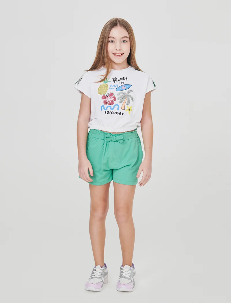 Set 2 pack: t-shirt e short in french terry - Bianco-verde