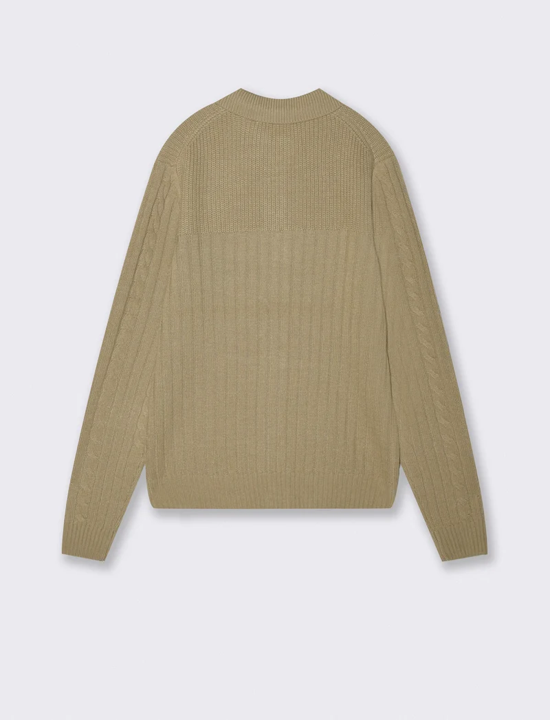 MAGLIA JACQUARD A TRECCE MODELLO POLO CARDIGAN - Beige
