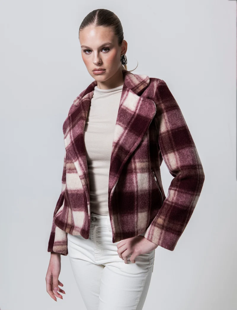 Giacca in maglia a fantasia quadri - Bordeaux