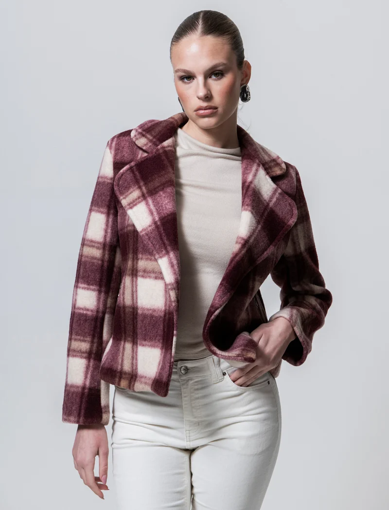 Giacca in maglia a fantasia quadri - Bordeaux