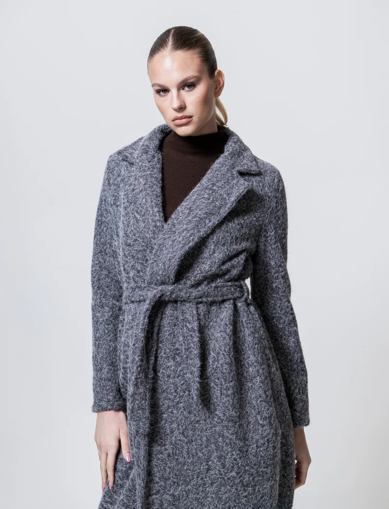 Cappotto in tessuto effetto pelliccia - Grigio