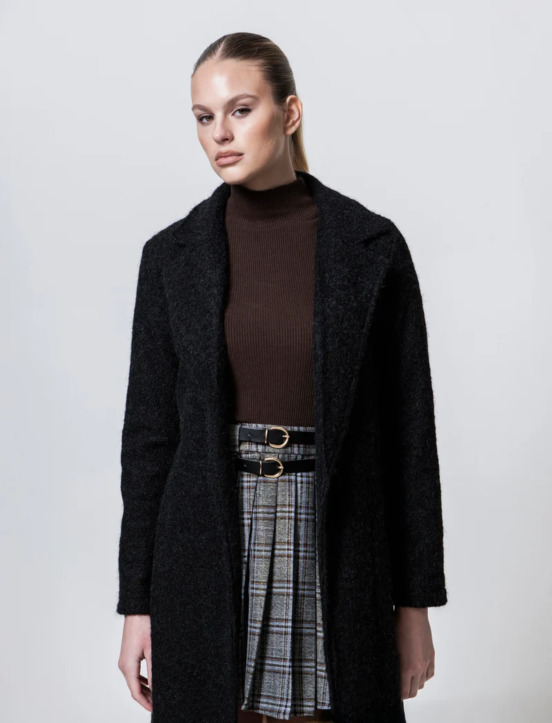 Cappotto in tessuto effetto pelliccia - Nero