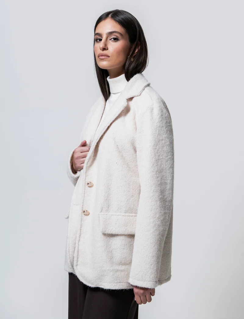 Giacca con doppio bottone effetto pelliccia - Beige