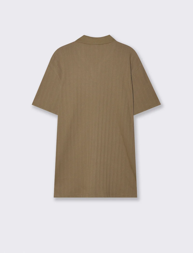 Polo Jacquard Effetto Maglia Maniche Corte - Verde kaki