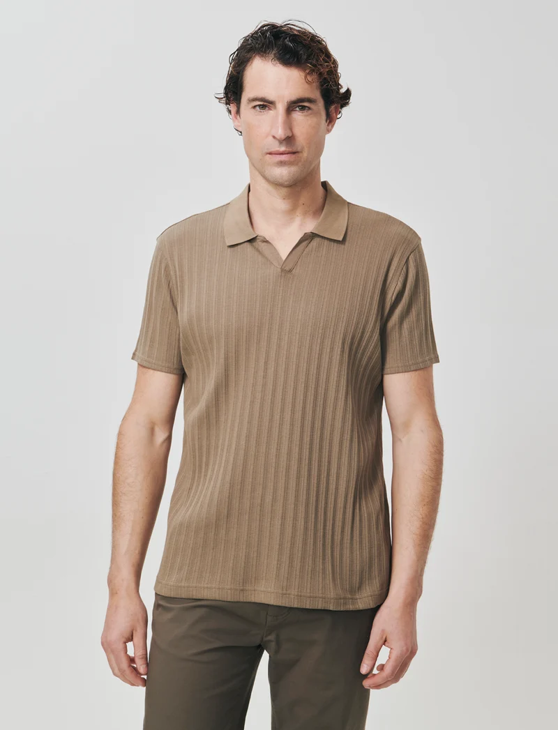 Polo Jacquard Effetto Maglia Maniche Corte - Verde kaki