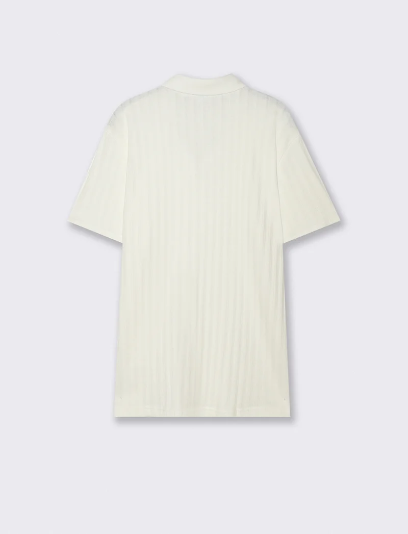 Polo Jacquard Effetto Maglia Maniche Corte - Beige ecru
