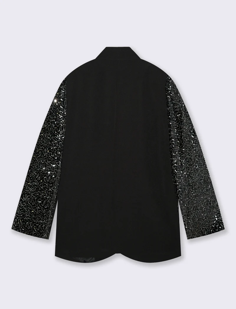 Giacca over con maniche in paillettes - nero-argento