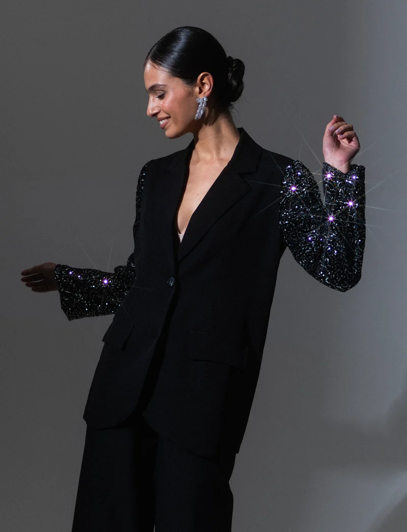 Giacca over con maniche in paillettes - nero-argento