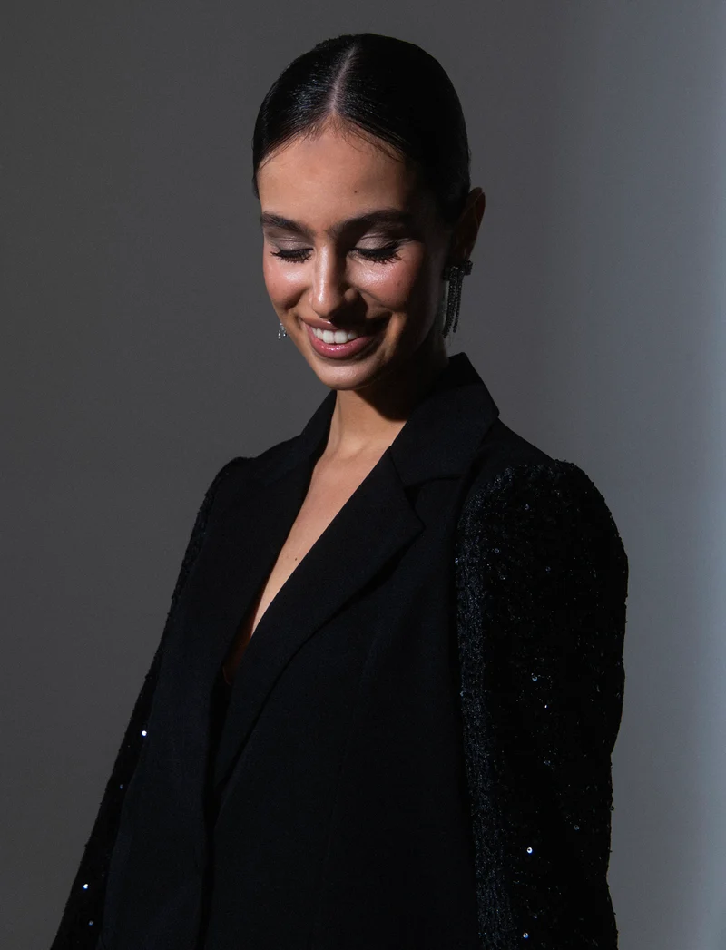 Giacca over con maniche in paillettes - Nero