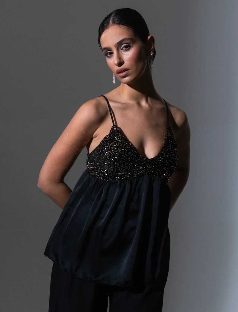 Top in paillettes e georgette - Oro