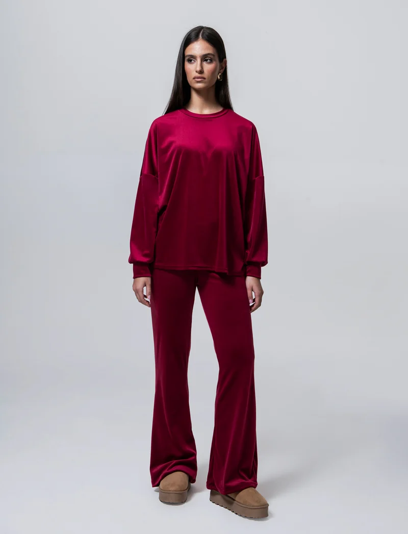 Pantalone in ciniglia con elastico in vita - Bordeaux