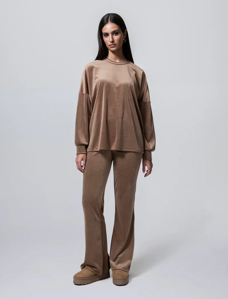 Pantalone in ciniglia con elastico in vita - Cammello
