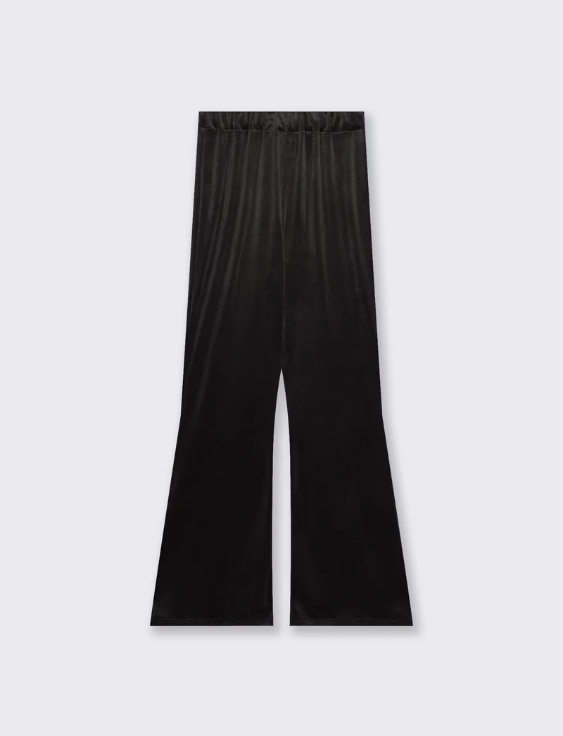 Pantalone in ciniglia con elastico in vita - Nero
