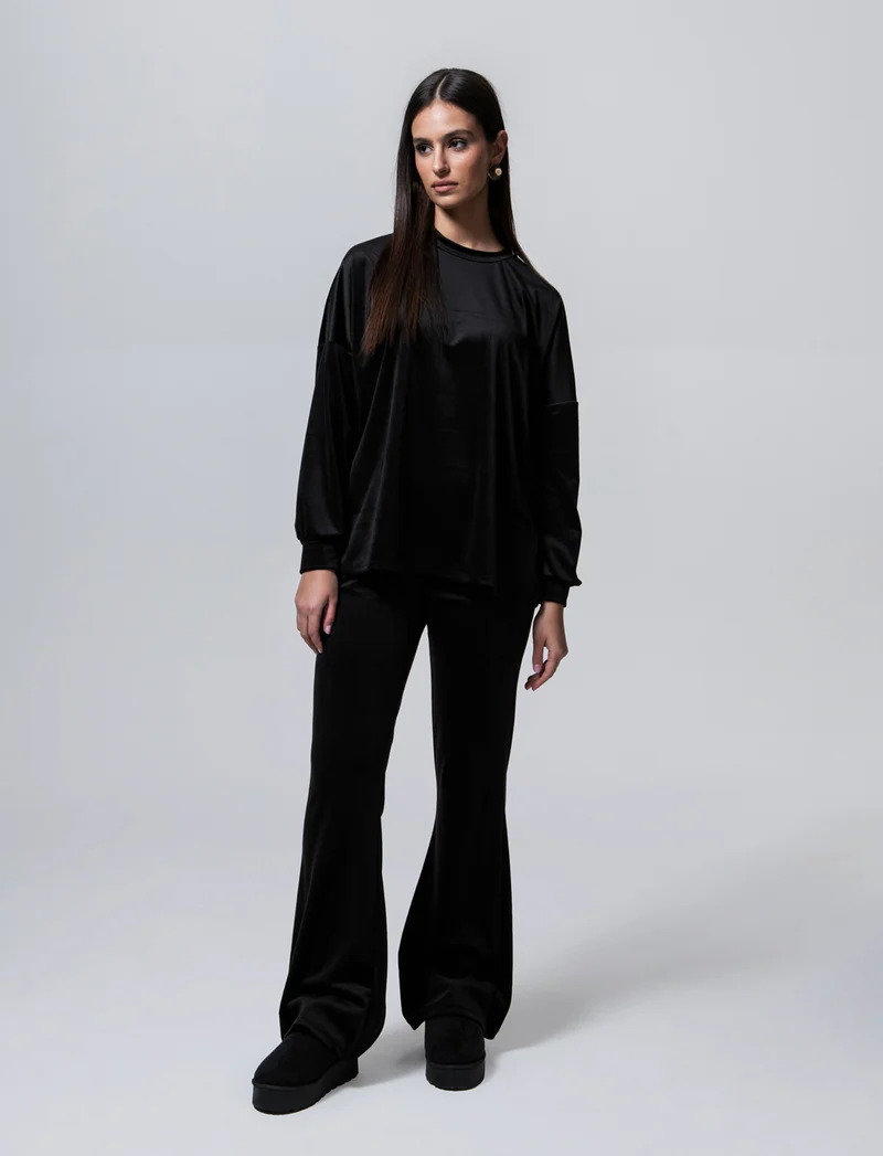 Pantalone in ciniglia con elastico in vita - Nero