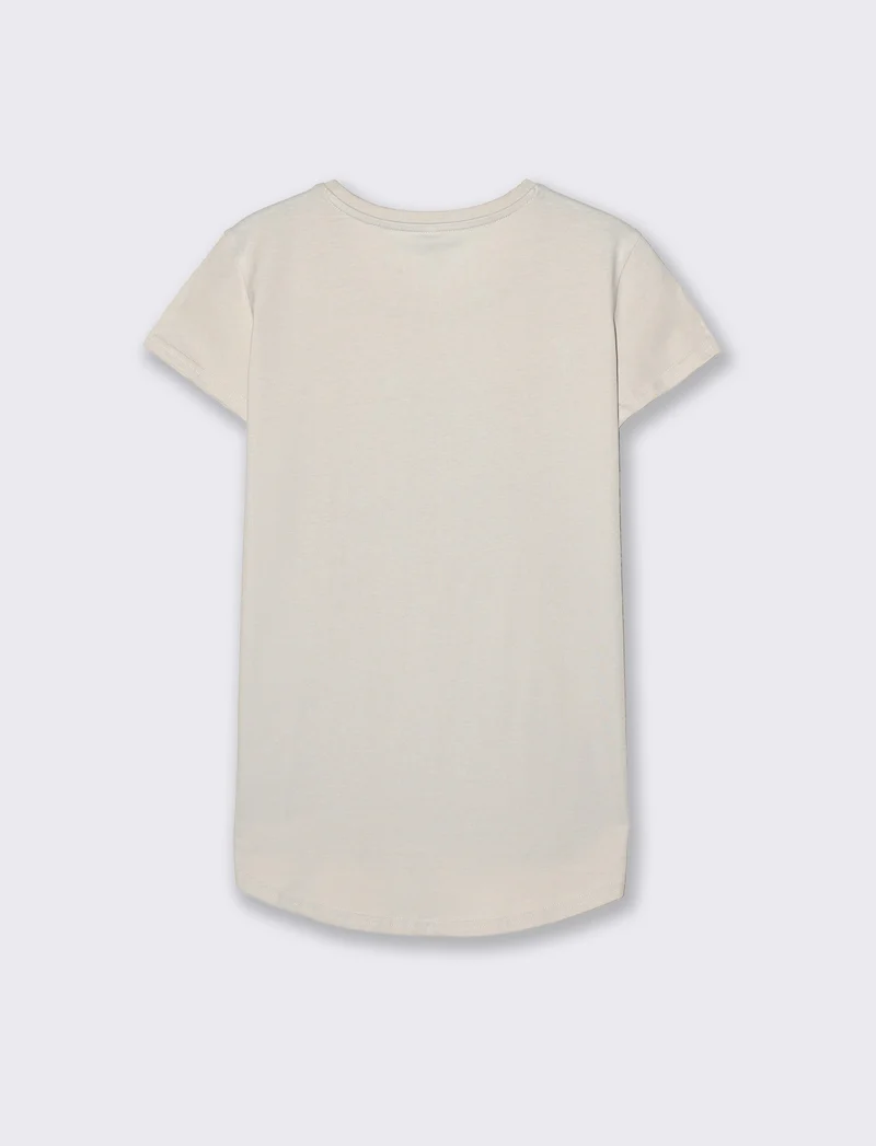 T-Shirt Manica Corta con Stampa - Sabbia