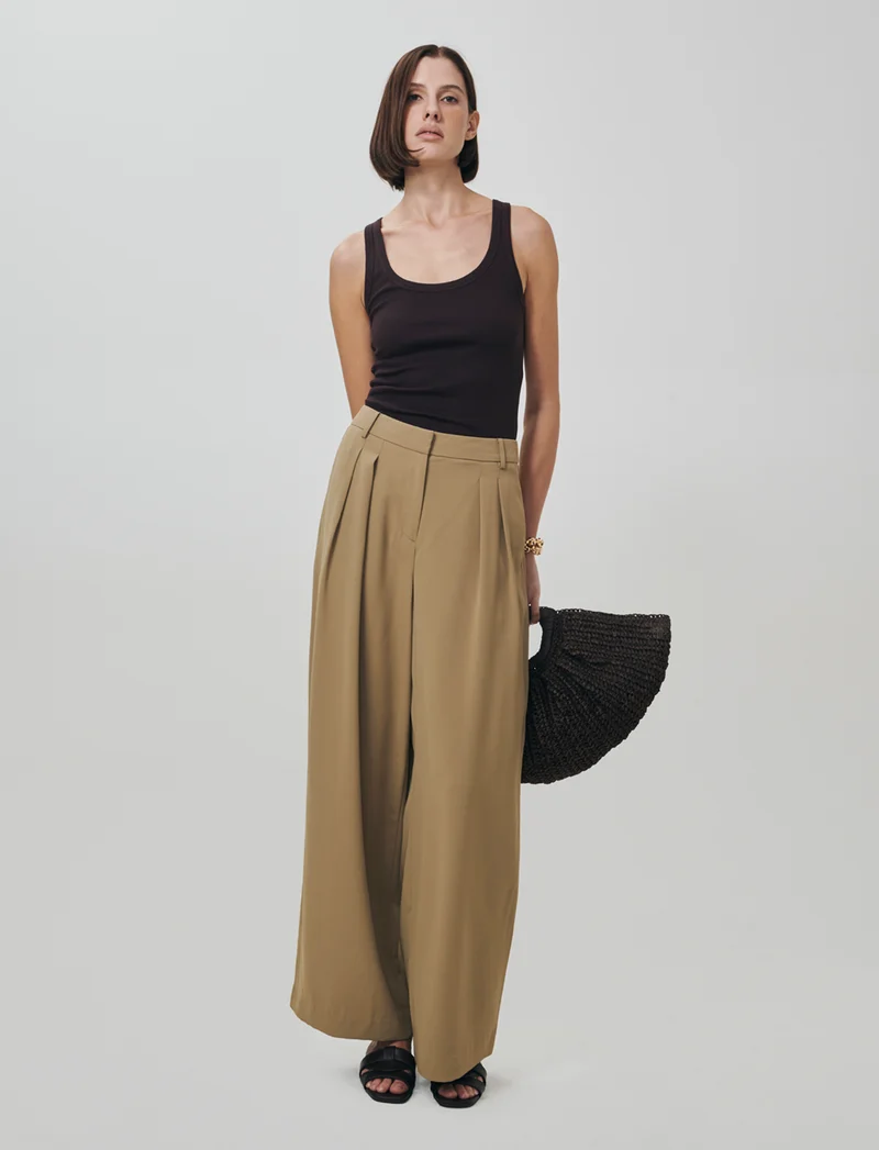 Pantalone Gamba Dritta con Tasche Americane - Beige fieno