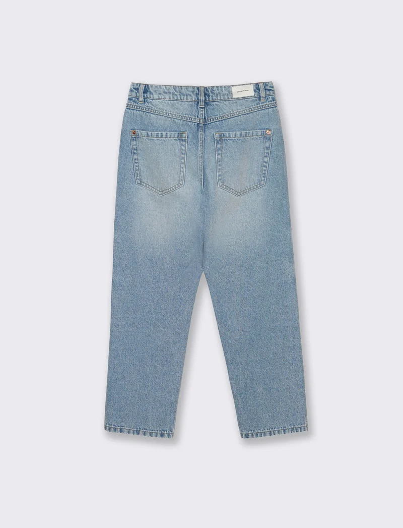 Jeans Crop Vita Alta a Gamba Dritta - Denim