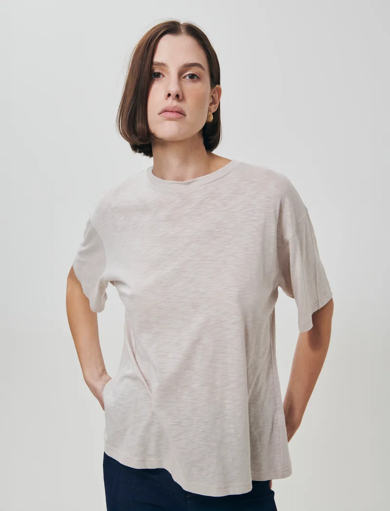 Shirt Girocollo Manica Corto Comoda - Beige grano