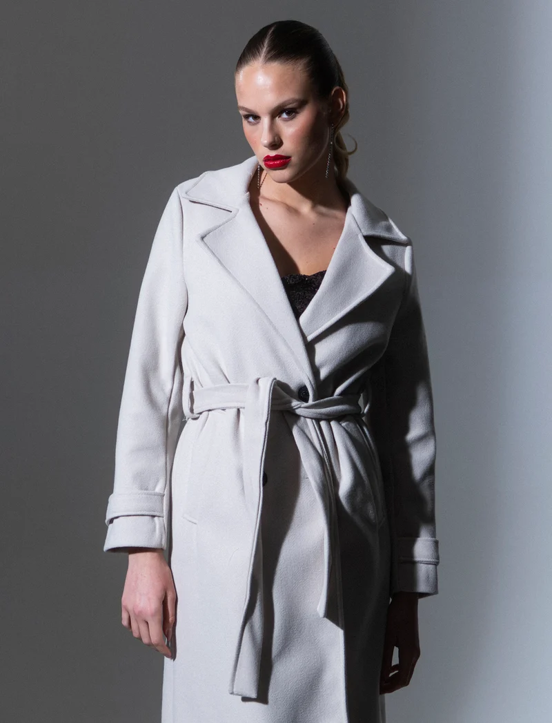 Cappotto trench doppiopetto con cintura - Beige
