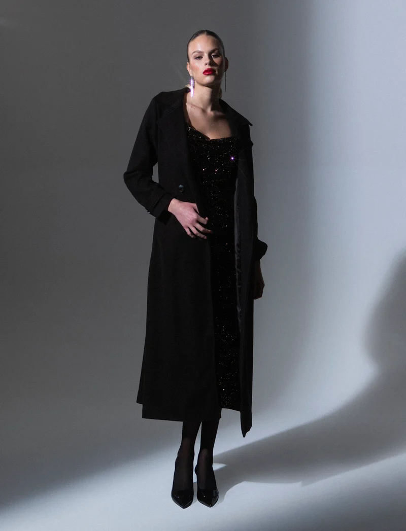 Cappotto trench doppiopetto con cintura - Moro