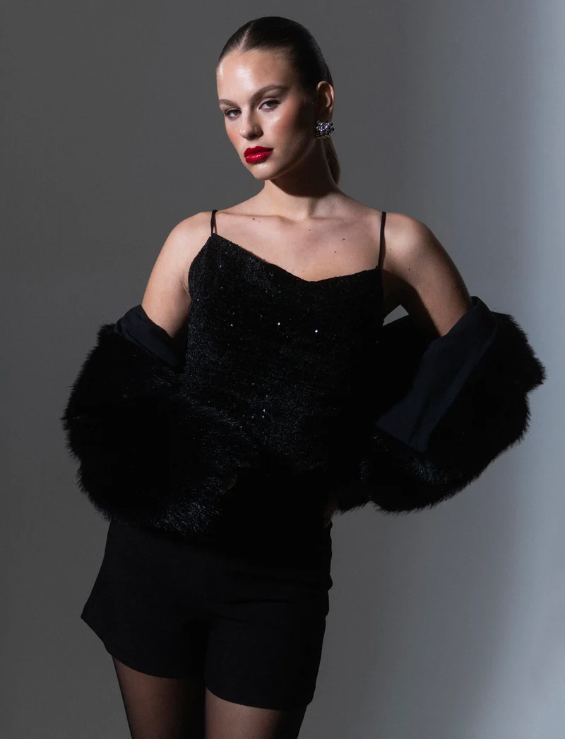Top in paillettes - Nero