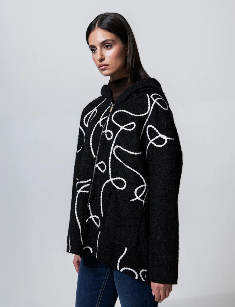 Cappotto con zip over size - Nero