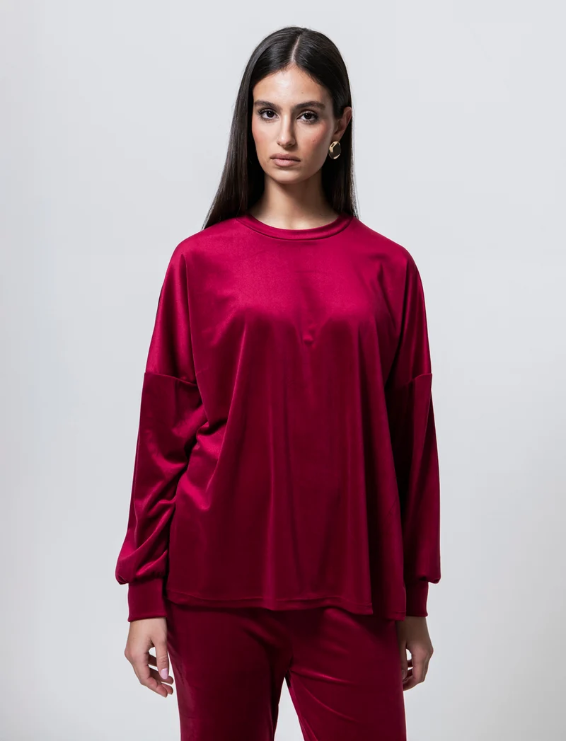 Maglia in ciniglia girocollo - Bordeaux