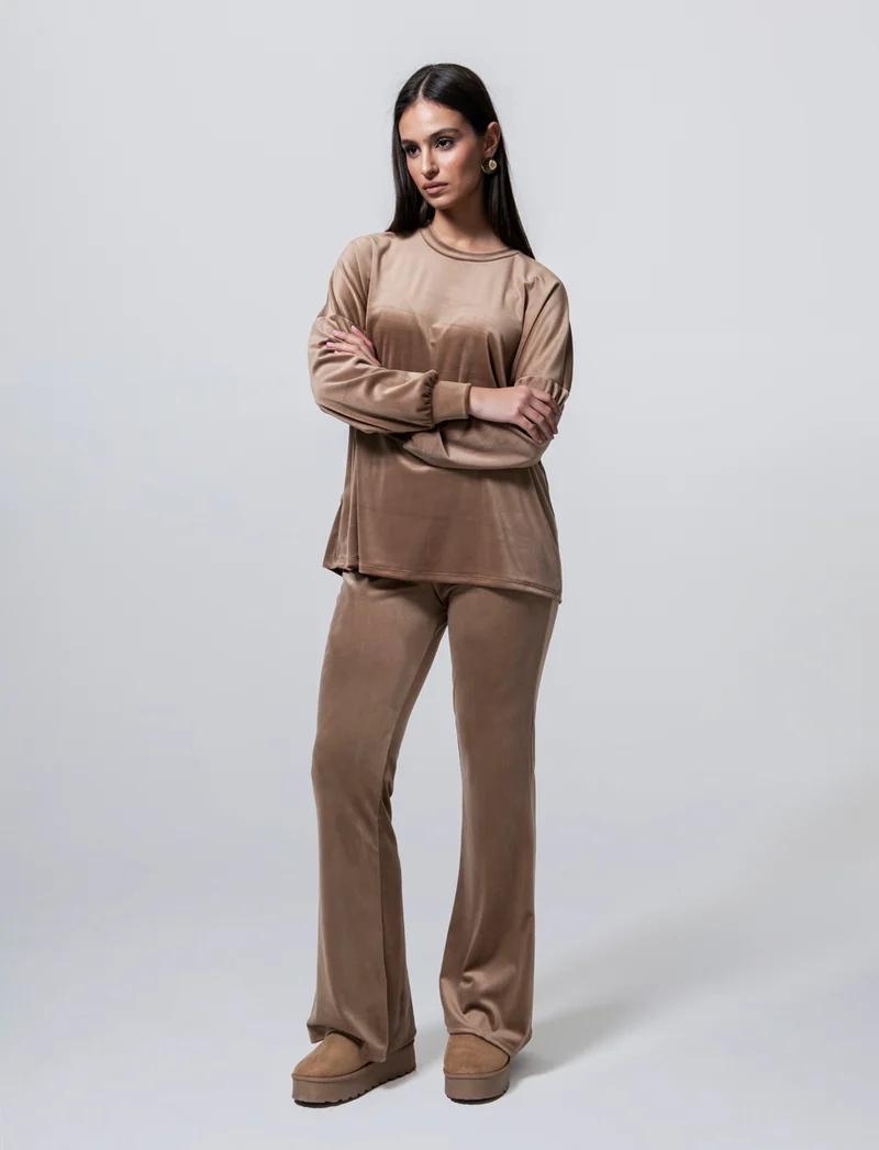 Maglia in ciniglia girocollo - Cammello
