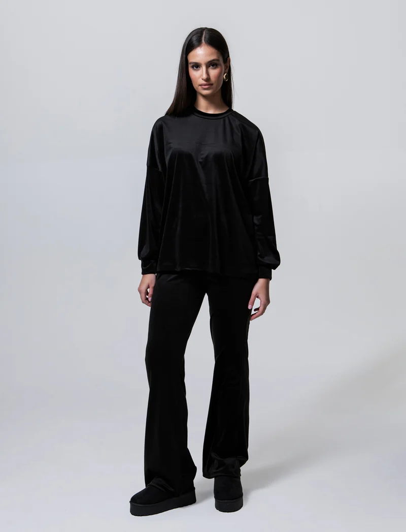 Maglia in ciniglia girocollo - Nero