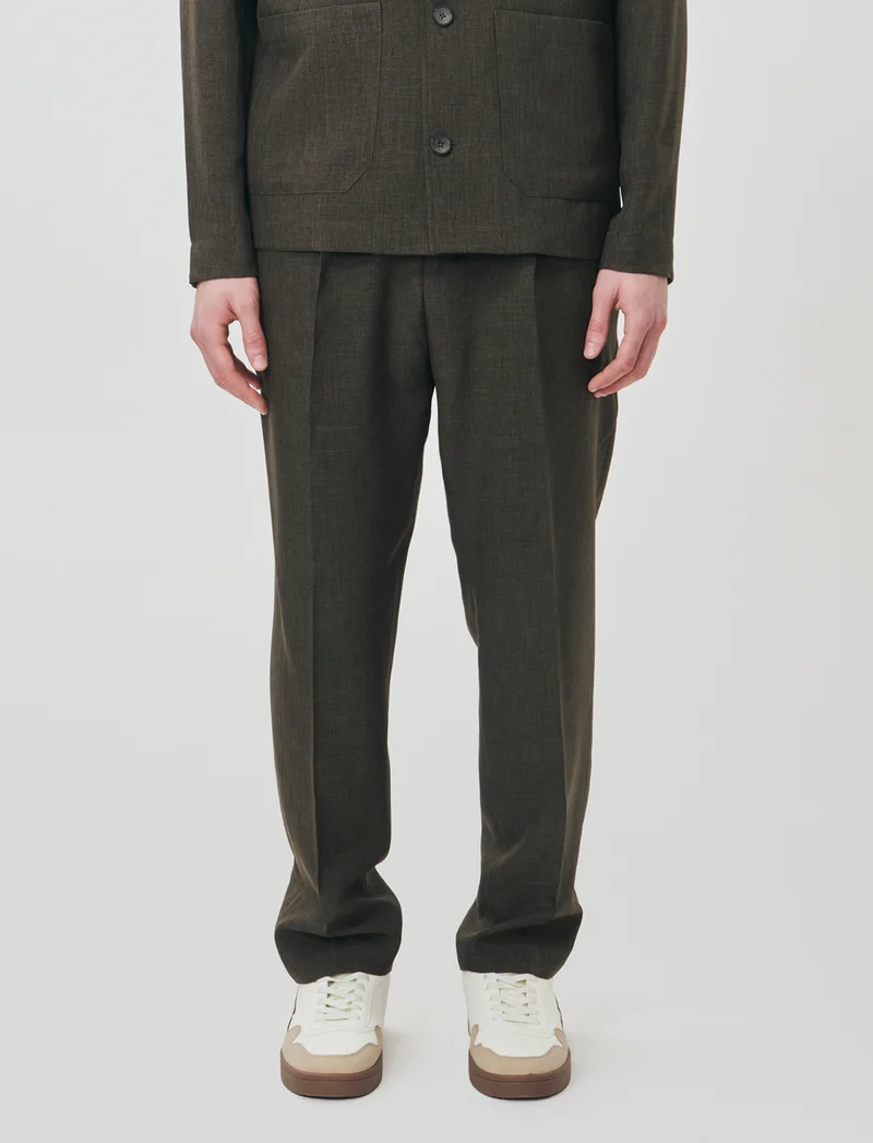 Pantaloni effetto lino con vita elastica - Moro