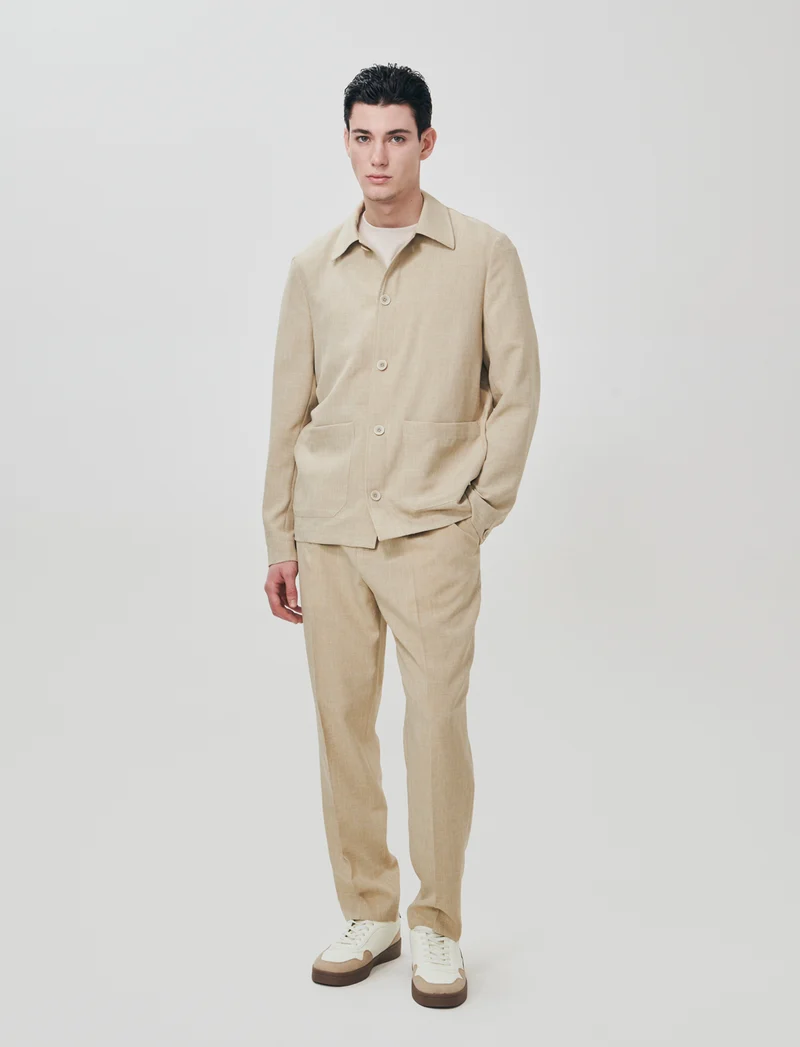 Pantaloni effetto lino con vita elastica - Beige