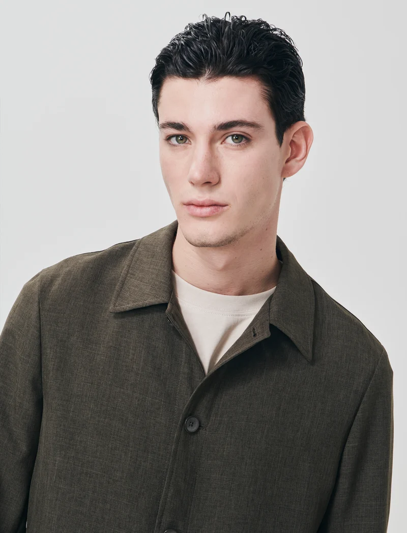 Blazer effetto lino con colletto francese - Moro