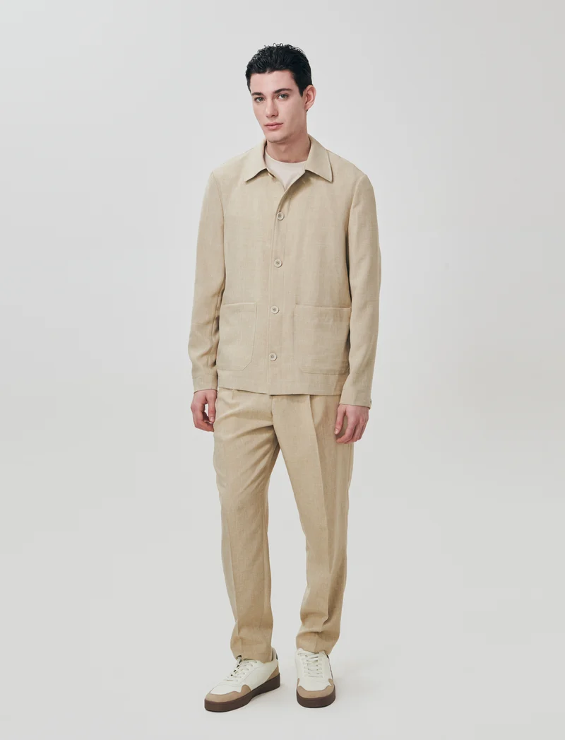 Blazer effetto lino con colletto francese - Beige