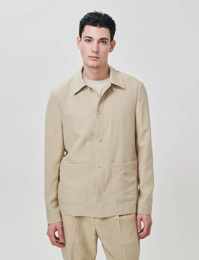 Blazer effetto lino con colletto francese - Beige