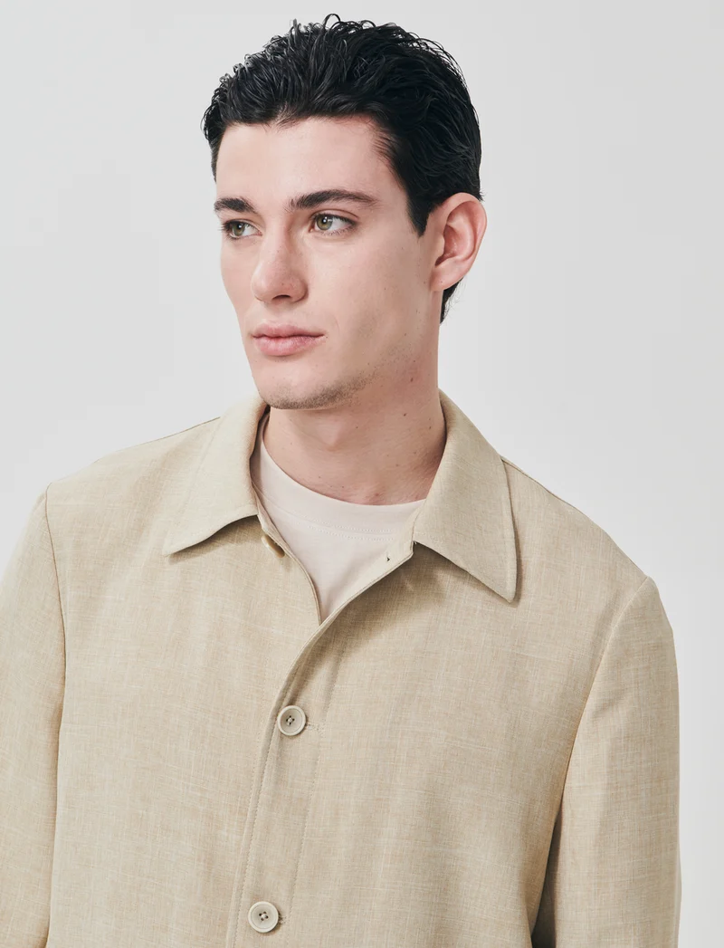 Blazer effetto lino con colletto francese - Beige