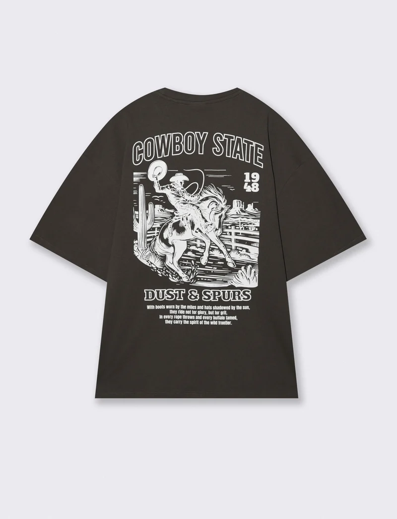 T-shirt girocollo con stampe - Grigio piombo