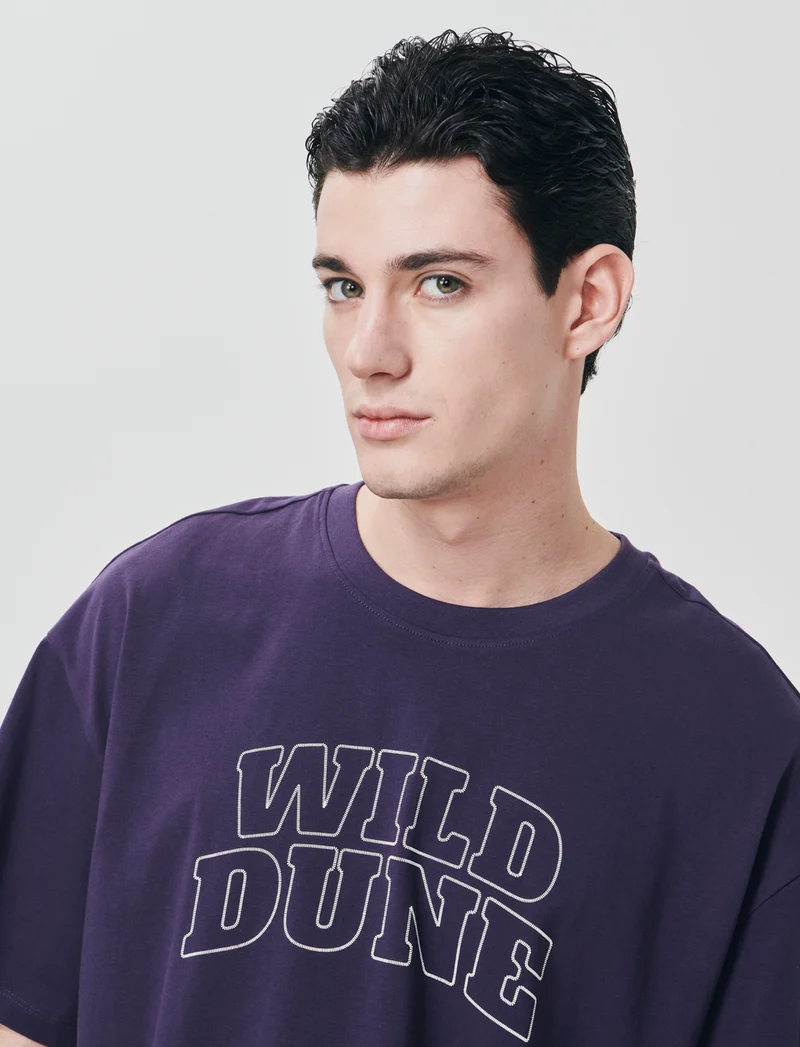 T-shirt cotone con stampa effetto ricamo - Viola