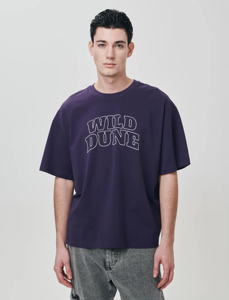 T-shirt cotone con stampa effetto ricamo - Viola