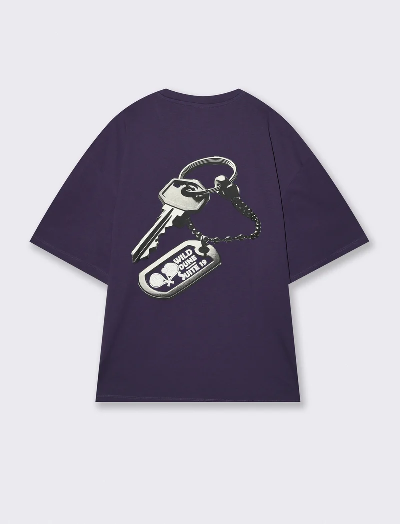 T-shirt cotone con stampa effetto ricamo - Viola